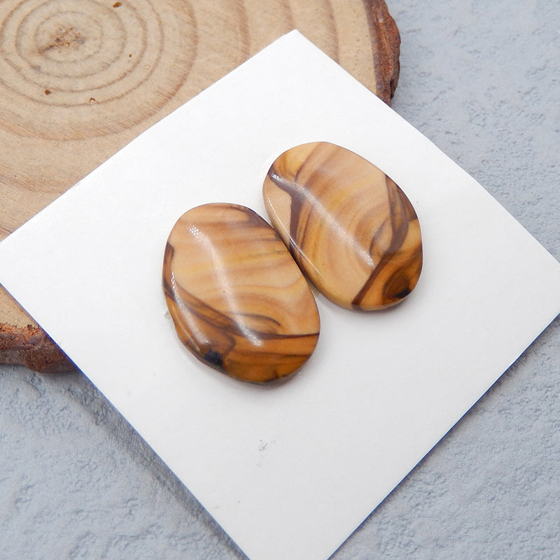 Natural Biggs Jasper Cabochons Paired 17X12X3mm, 2.2g