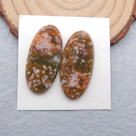 Paire de cabochons de pierres précieuses ovales en jaspe océan naturel, 29 x 14 x 4 mm, 5,8 g