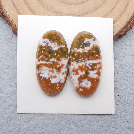 Natural Ocean Jasper Cabochons Paired 26x13x3mm, 4.3g