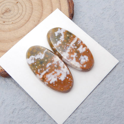 Natural Ocean Jasper Cabochons Paired 26x13x3mm, 4.3g
