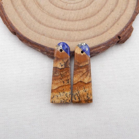 Intarsia of Lapis Lazuli and Picture Jasper Earring Beads 24x8x4mm, 3.2g