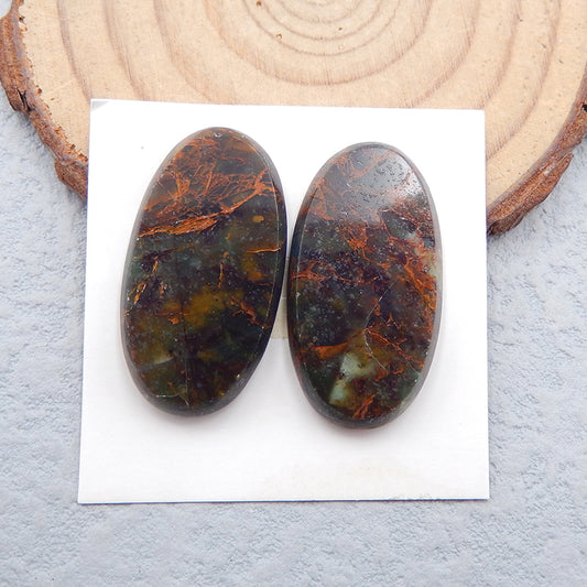 Natural Green Opal Cabochons Paired 26x13x3mm, 4.9g