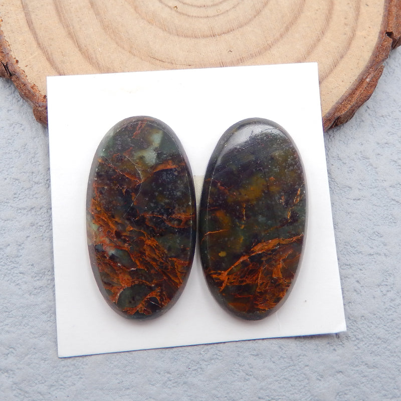 Natural Green Opal Cabochons Paired 26x13x3mm, 4.9g