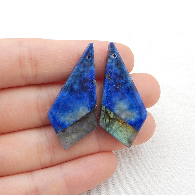 Intarsia of Lapis Lazuli and Labradorite Earring Beads 38x18x5mm, 9.3g