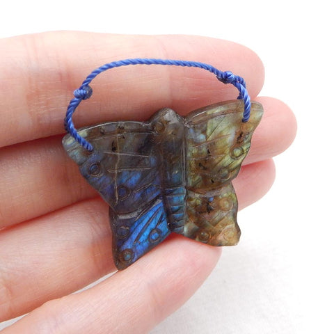 Perle pendentif papillon sculpté en labradorite, 28x35x5mm, 8.5g