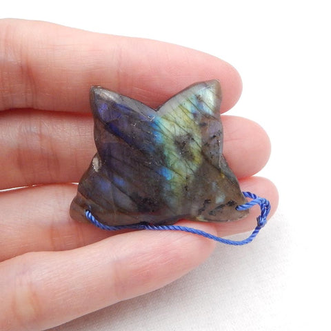 Perle pendentif papillon sculpté en labradorite, 28x35x5mm, 8.5g