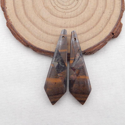 Paire de boucles d'oreilles en fossile d'ammonite et opale boulder Inntarsia, 38 x 11 x 5 mm, 5,3 g