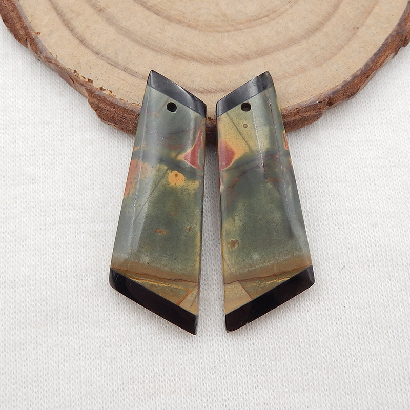 Intarsia of Obsidian and Red Creek Jasper Earring Beads 34x13x4mm