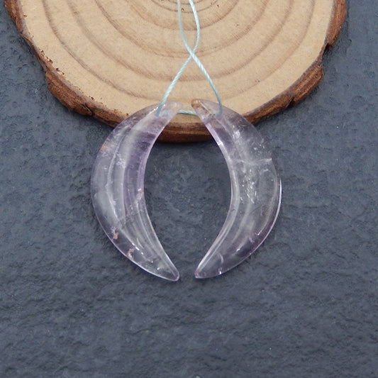 紫水晶月亮形宝石耳环一对，33x10x4mm，5.0g