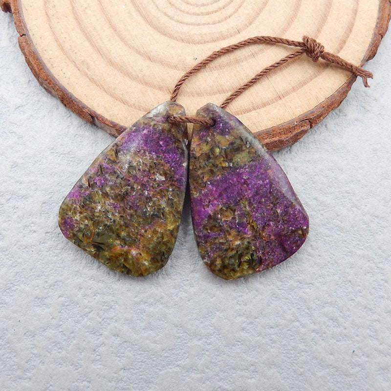非洲紫石耳环石一对，用于制作耳环的自由形状石，28x19x4mm，6.4g