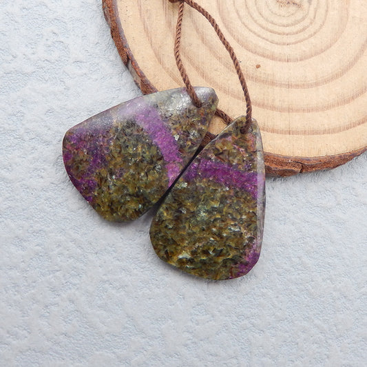 非洲紫石耳环石一对，用于制作耳环的自由形状石，28x19x4mm，6.4g