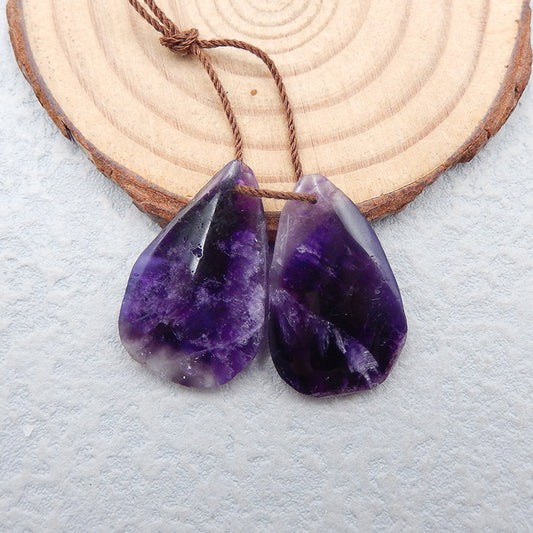 天然自由形状紫水晶耳环一对，用于制作耳环的石头，27x17x4mm，6.2g