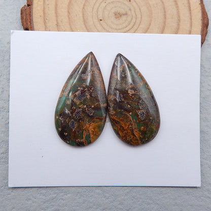 Natural Green Opal Cabochons Paired 33x18x4mm, 7.9g