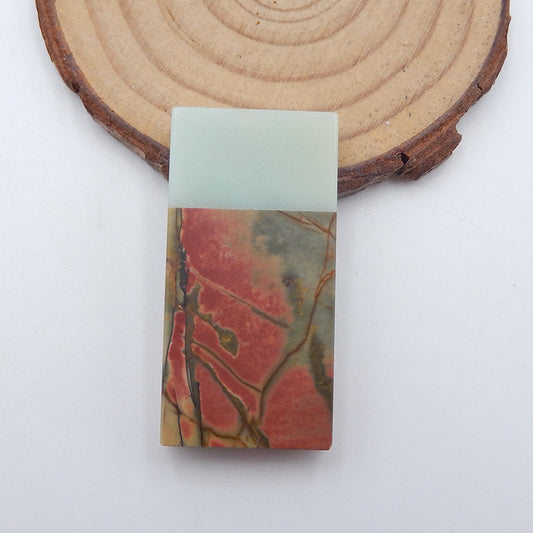 Intarsia of Red Creek Jasper, Amazonite, White Jade Cabochon 40x20x7mm, 15.9g