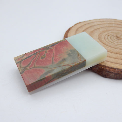 Intarsia of Red Creek Jasper, Amazonite, White Jade Cabochon 40x20x7mm, 15.9g