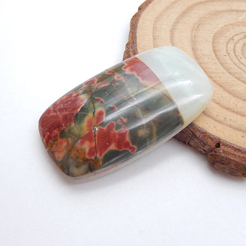 Intarsia of Red Creek Jasper, Amazonite, White Jade Cabochon 35x20x7mm, 8.6g