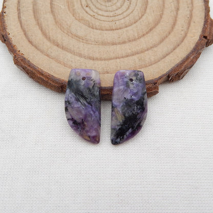 天然 Charoite 耳环一对，用于制作耳环的石头，20x10x3mm，2.5g