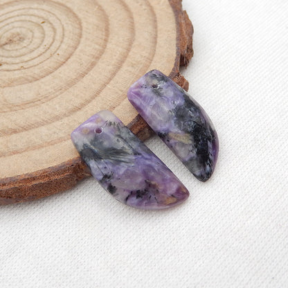 天然 Charoite 耳环一对，用于制作耳环的石头，20x10x3mm，2.5g