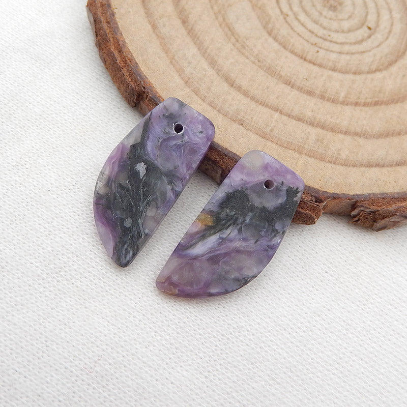 天然 Charoite 耳环一对，用于制作耳环的石头，20x10x3mm，2.5g