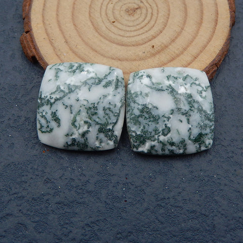Natural Tree Agate Cabochons Paired 25X6mm, 12.6g