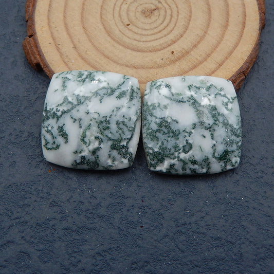 Natural Tree Agate Cabochons Paired 25X6mm, 12.6g