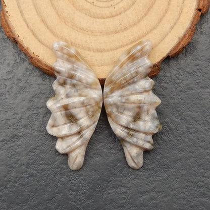 Natural Ocean Jasper Carved wings Cabochons Paired 41x18x3mm, 4.9g