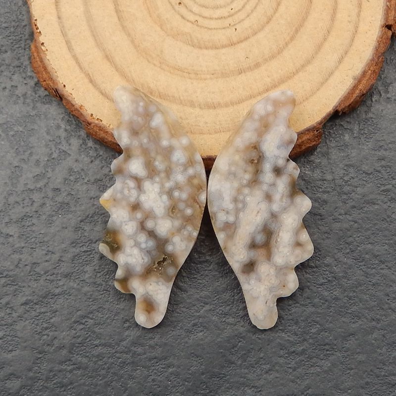 Natural Ocean Jasper Carved wings Cabochons Paired 41x18x3mm, 4.9g