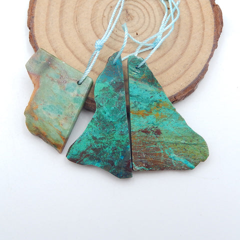 3 PCS Natural Chrysocolla Pendant Beads 35x24x3mm, 25x22x4m, 11.7g