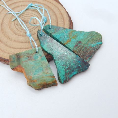 3 PCS Natural Chrysocolla Pendant Beads 35x24x3mm, 25x22x4m, 11.7g