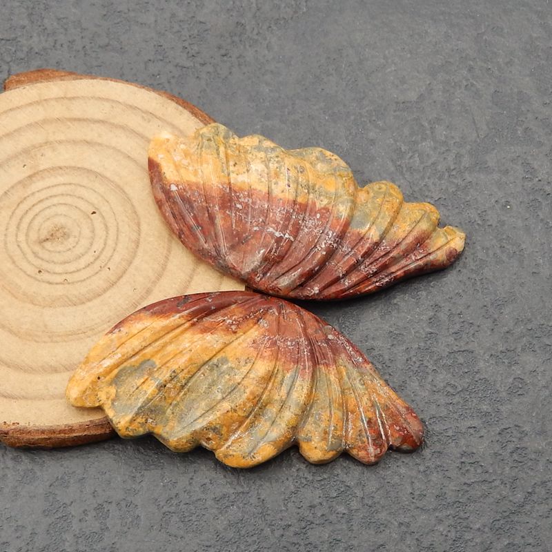 Natural Ocean Jasper Carved Cabochons Paired 55x28x5mm, 16.1g
