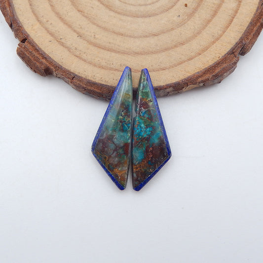 Lapis Lazuli Naturel, Paire de Cabochons Collés Chrysocolle, 27x9x3mm, 2.3g