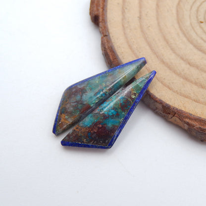 Intarsia of Lapis Lazuli and Chrysocolla Cabochons Paired 27x9x3mm, 2.3g