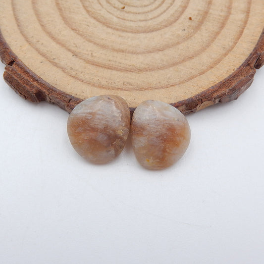 Natural Bamboo Agate Cabochons Paired 13x12x3mm, 2.1g