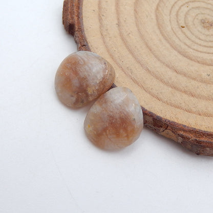 Natural Bamboo Agate Cabochons Paired 13x12x3mm, 2.1g
