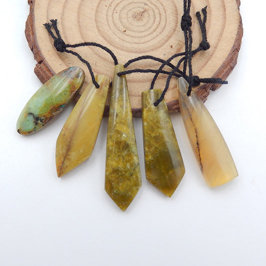 5 pcs Natural Yellow Opal and Chrysocolla Pendant Beads 40x10x4mm, 30x11x4m, 9g
