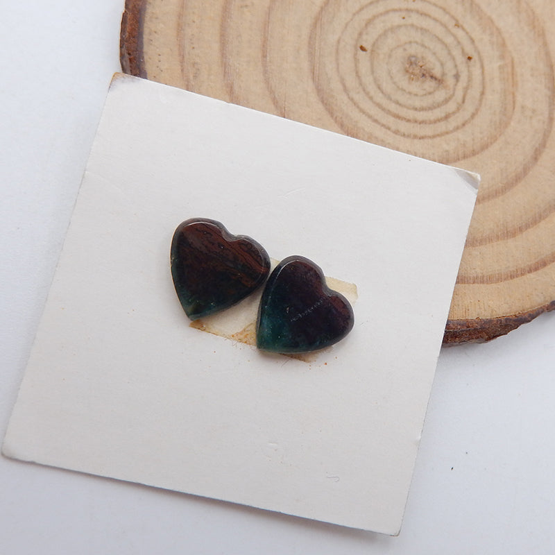 Paire de cabochons de pierres précieuses de jaspe d'océan naturel en forme de cœur, 10 x 3 mm, 1,27 g