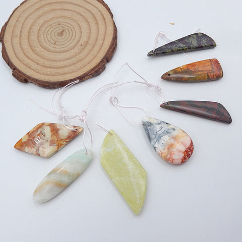 7 PCS Natural Serpentine, Picasso, Amazonite And Agate Pendant Beads 29x16x5mm, 38x15x3m, 23.7g