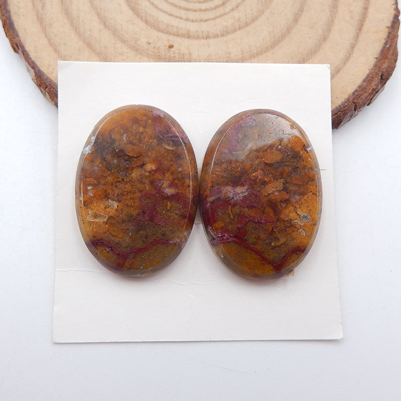Natural Ocean Jasper Cabochons Paired 27x14x7mm, 6.4g