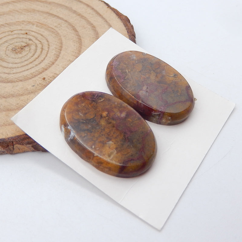 Paire de cabochons de pierres précieuses de jaspe océanique naturel, 27x14x7 mm, 6,44 g