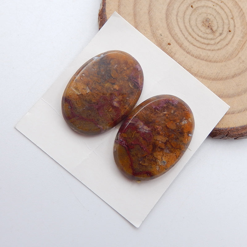 Paire de cabochons de pierres précieuses de jaspe océanique naturel, 27x14x7 mm, 6,44 g