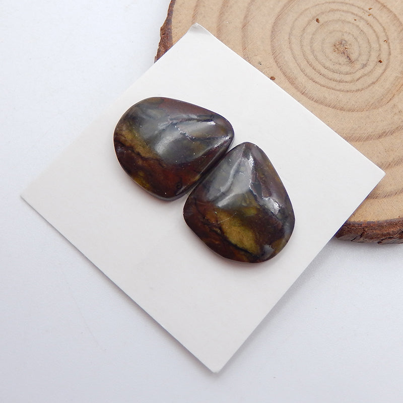 Natural Mushroom Jasper Cabochons Paired 16x16x4mm, 3.4g