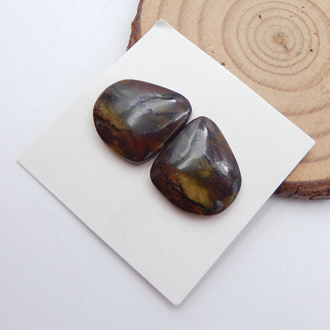 Natural Mushroom Jasper Cabochons Paired 16x16x4mm, 3.4g