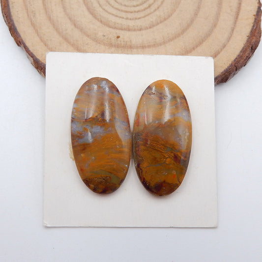 Paire de cabochons de pierres précieuses de jaspe océanique, 26x13x4 mm, 4,85 g