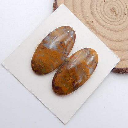Natural Ocean Jasper Cabochons Paired 26x13x4mm, 4.8g