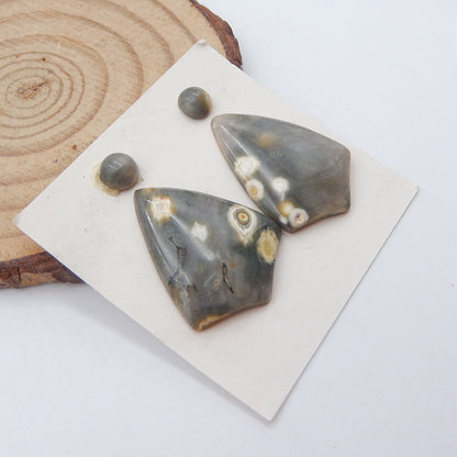 Natural Ocean Jasper Cabochons Paired 22x18x4mm, 5x3mm, 3.9g