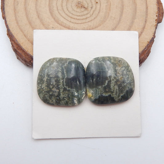 Paire de cabochons de pierres précieuses de jaspe océanique, 17x18 mm, 4,83 g