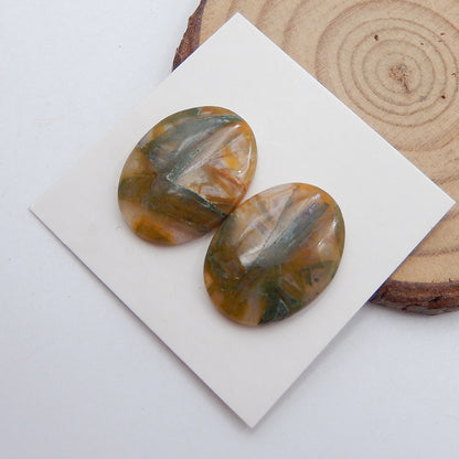 Natural Bamboo Agate Cabochons Paired 20x15x4mm, 3.5g