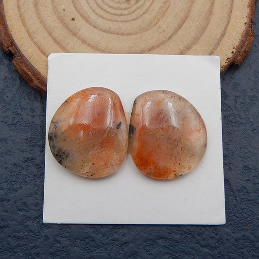 Natural Heliolite Sunstone Cabochons Paired 20x18x4mm, 4.9g