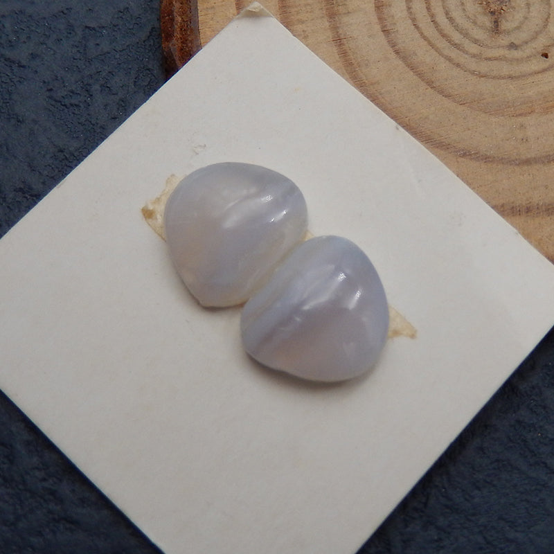 Paire de cabochons en agate bleue naturelle avec pierres précieuses 12 x 11 x 5 mm, 2,05 g