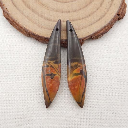 1 paire de boucles d'oreilles en jaspe Picasso multicolore, 39 x 12 x 4 mm, 5,9 g